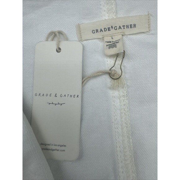 Grade & Gather Women’s Boxy WHITE Stitched Open Front Denim Jacket  Sz L - Picture 8 of 10
